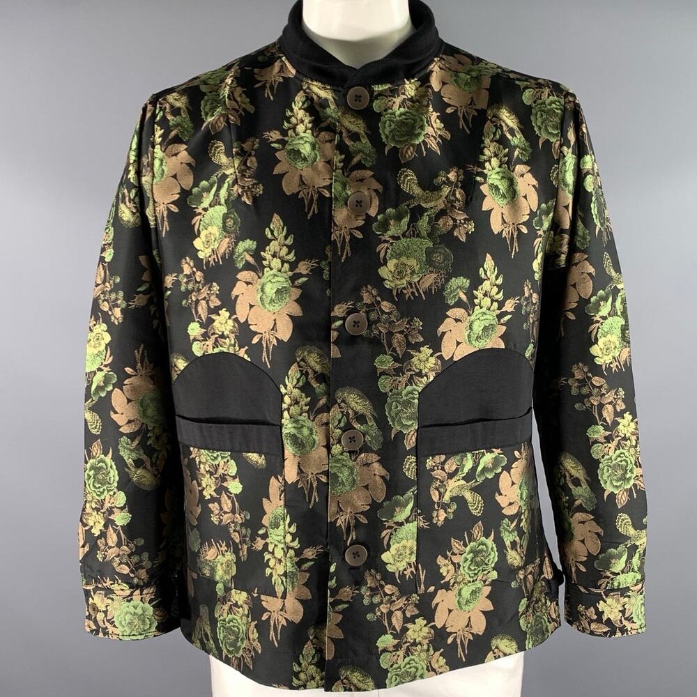 DESCENDANT OF THIEVES Size L Black Green Beige Jacquard Chore Jacket RARE
